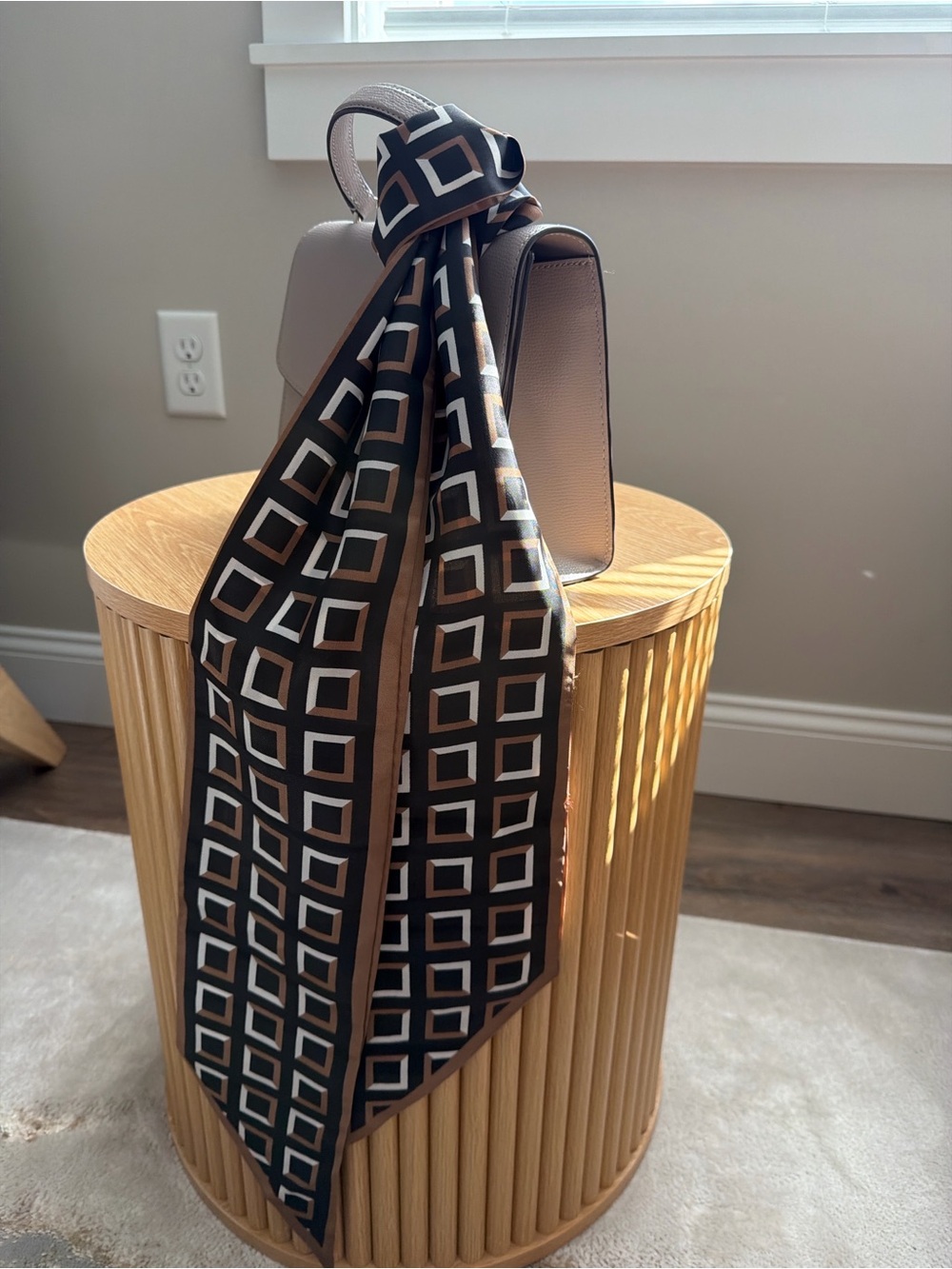 Black Brown Ivory Geometric Skinny Scarf Twilly 58”